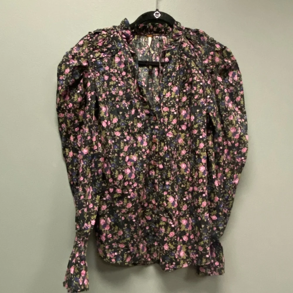 Free People Meant to Be Floral Puff Sleeve Blouse Size Small